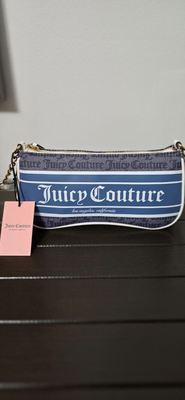 Juicy Couture Blue & grey Logo Shoulder Bag with White Chain Accent